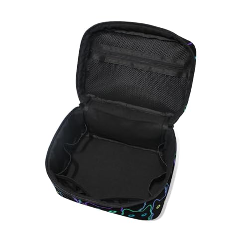 Cosmetic Bag Colorful Neon Cat Travel Makeup Organizer Bag Portable Train Case for Women Girls
