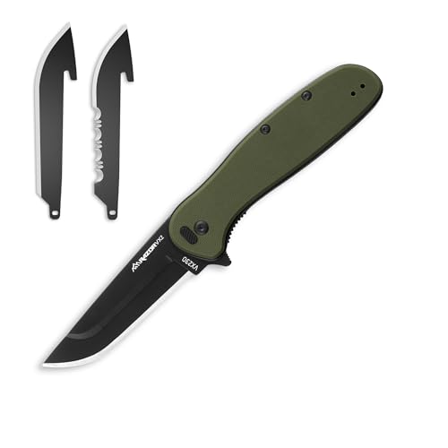 OUTDOOR EDGE - Razor VX2 | Green G10 with Black Drop Point | Replaceable Blade EDC Folding Pocket Knife | 3" Stainless Blade, Reversible Pocket Clip
