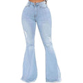 Women's Fashion Bell Bottom Pants High Waist Tassel Stretch Curvy Fit Jeans Blue