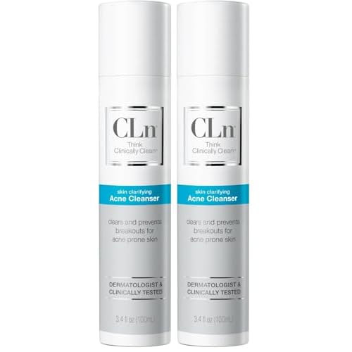 CLn¢ç Acne Cleanser-Facial Cleanser with 0.5% Salicylic Acid to Eliminate Blackheads & Breakouts, Oil-Free & Fragrance-Free, 3.4 fl. oz. (Pack of 2)