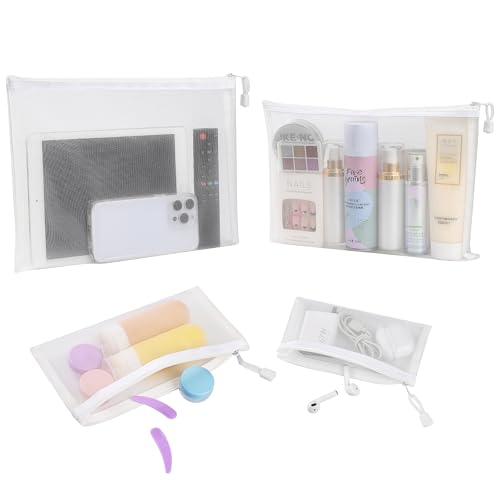 24 Pack Nylon Mesh Makeup Bags Cosmetic Bags Mesh Zipper Pouch Pencil Case Travel Organizer Bags 4 Sizes (White)