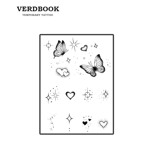 Waterproof Temporary Tattoos: 2-Sheet Tattoo Kit with Realistic Body Stickers, Semi-Permanent Tattoos for Adults Lasting 7-15 Days ? Safe for Men & Women, Butterfly & Heart Pattern