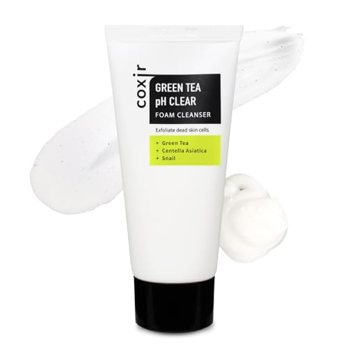 coxir GREENTEA PH CLEAR FOAM CLEANSER 1.01 fl.oz l Low pH Formula Facial Washes with Gentle Exfoliating l deep cleanses pores and remove dead skin cells on skin, Korean skincare