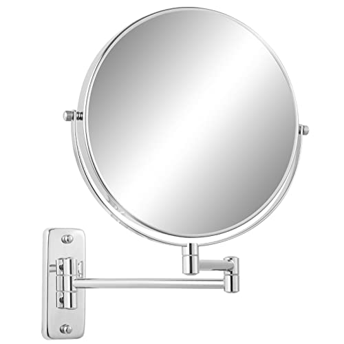 8¡± Wall Mounted Makeup Mirror - 1X/10X Double Sided Magnifying Bathroom Mirror, 360¡Æ Swivel Extendable Vanity Shaving Mirror with Adjustable Arm for Bathroom, Chrome£¨No Light£©