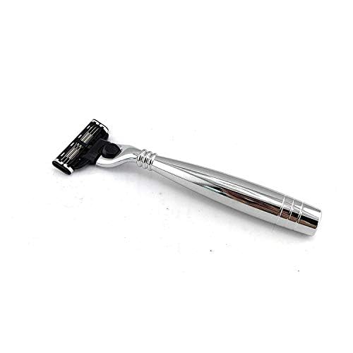 G.B.S Modern Shaving Set, Compatible Razor with 3 Blade Lubricated Strip Cartridge, Badger Shaving Brush with Chrome Handle, Stainless-steel Razor and Brush Stand