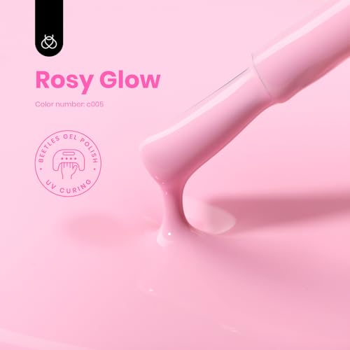 Beetles Pink Gel Polish - Rosy Glow 15ML/0.51Fl Oz, Pastel Light Pink Gel Nail Polish, Soak Off UV LED Lamp Nail Art, Long-Lasting Manicure Salon DIY Home Spring Nails - Gifts for Her