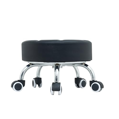 Low Height Rolling Stool with Wheels - Heavy Duty 360¡Æ Swivel Low Stool Chair with Thickened Cushion Round Roller Seat Stools for Garage Shop Kitchen Home Office Salon Pedicure (Black)