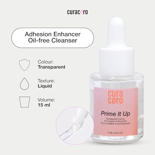 Curacoro Eyelash Extension Primer 15 ML - Increase Adhesive Bonding Power | Easily Removes Proteins and Oils/Oil Free/Longer Extension Retention (Prime It Up)