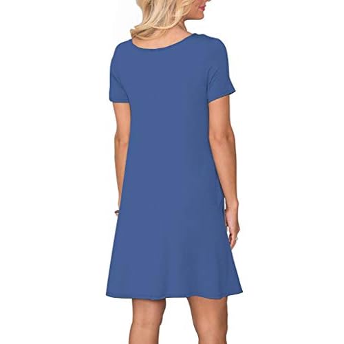WNEEDU Women's Summer Casual T Shirt Dresses Short Sleeve Swing Dress with Pockets