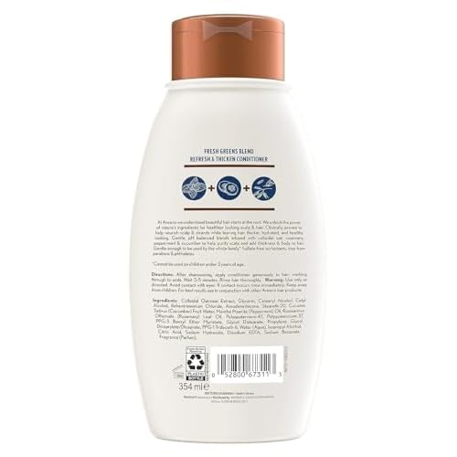 Aveeno Fresh Greens Blend Natural Volumizing Conditioner, Cucumber, Rosemary, for Fine Hair, 12 fl oz (Pack of 2)