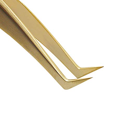 Ms.Queen Eyelash Extension Tweezers-Precision Tweezers for 2D-6D Volume&Individual False Lashes Extensions-Golden-L-Shaped Tweezers