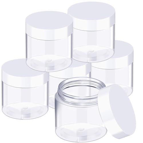 SATINIOR 6 Pack 32 oz Plastic Jars Containers with Lids Wide-mouth Refillable Leakproof Reusable Round Empty Jars for Travel Cosmetic Dry Food Spice Cookie Candy Home Kitchen Organizing(White)