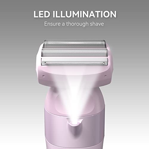 3-in-1 Electric Razor for Women,Dual-Foil Electric Shaver for Woman Face,Legs,Armpit,Rechargeable Bikini Trimmer,Intimate Shaver with Illumination,Public Hair Trimmer Women (Cold Pink)