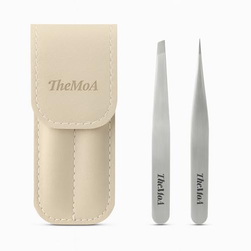 THEMOA Precision Tweezers Set ? Stainless Steel Pointed & Slant Tip Tweezers for Eyebrow, Facial Hair, Ingrown Hair, Professional Beauty Tool with Case