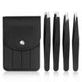 [4+1 Pack] Precision Tweezers Set with Travel Case, Professional Stainless Steel Eyebrow Tweezers for Women & Men, Multi-Purpose for Facial Hair & Ingrown Hair Removal