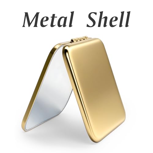 Compact Mirror, Pocket Travel Makeup Mirror for Purse, Metal Square Shell, 2-Sided 1X/2X Magnifying, Portable, Folding, Handheld, Gold,12 Pack