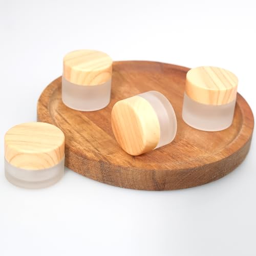 64 Pcs Glass Cosmetic Containers 5 Grams Round Frosted Cosmetic Jars with Leak proof lids Empty glass sample Jars Scrub Balm Lotions Sample Containers for Makeup Lotion Lip Balm Eye Cream