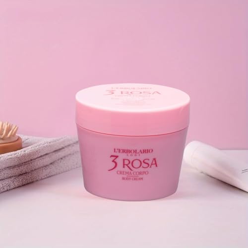 L'Erbolario Body Cream - Moisturizing Body Butter for Dry Skin - Prevents Skin Aging - Firming Skin Care with Floral and Spicy Scent - 3 Rosa - 6.7 oz