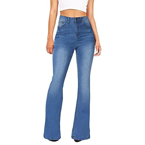 BISUAL Women's Fashion High Rise Jeans Slimming Wide Leg Stretch Denim Flare Bellbottom Jeans