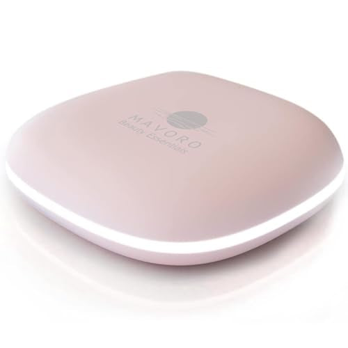 Mavoro LED Lighted Travel Makeup Mirror | 1x/10x Magnification | Rechargeable USB-C | Pocket & Purse Portable Lighted Travel Makeup Compact Mirror, Touch Sensor (Heavenly Pink)