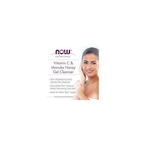 NOW Foods Solutions, Vitamin C and Manuka Honey Gel Cleanser, Brightening System, Promotes Healthy-Looking Skin, 8-Ounce (Pack of 2)