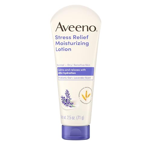 Aveeno Stress Relief Moisturizing Body Lotion with Lavender Scent & Prebiotic Oat to Calm & Relax, Non-Greasy, TSA-Approved Travel Size, 2.5 fl. oz, 12 Pack