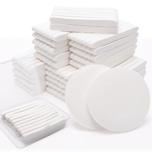 240+1 Pack White Compressed Facial Sponges, Luxiv Round Compress Face Cleaning Sponge for Estheticians Face Sponge Soft Compressed Makeup Sponges with Travel case (3.1", Count, 240)