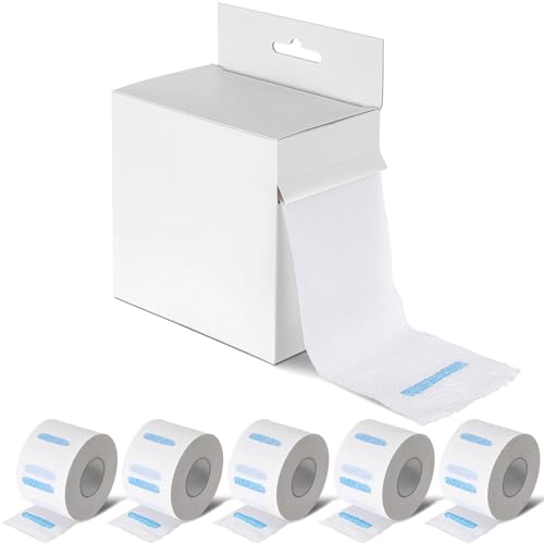 Marspark 5 Rolls Barber Paper Neck Strips with Hanging Dispenser, Professional Barber Supplies, Stretchy Paper Neck Tape, Barbershop Hairdressing Accessory Tool