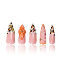 LOVFUL Press on Nails Tropical Sunset | Handmade with Full Covered Crystals | Reusable Full Cover Nails | Stiletto Classic Regular 1.3 in | H374-M