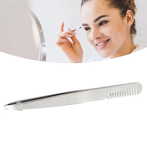Eyebrow Tweezers with Comb, Stainless Steel Tweezers Comb, Ergonomic Design Makeup Grooming Tool for Eyebrows or Hair, Accurate Clipping, for Untrimmed Eyebrows (silver)