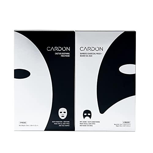 Cardon Signature Sheet Masks (4-Pack) | Korean Sheet Mask for Men and Women | Hydrating Face Mask with Cactus Extract | Couples Spa Night-In | Full Face & Beard-Friendly Masks