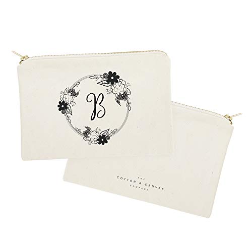 The Cotton & Canvas Co. Personalized Monogram Floral Initial B Cosmetic Bag and Travel Make Up Pouch