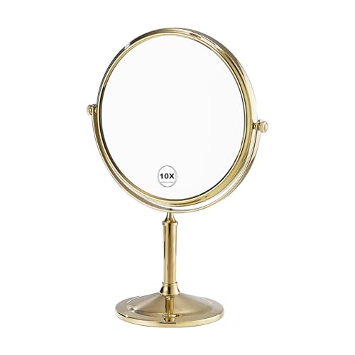 Airemoon 10x Magnifying Makeup Mirror, Standing 360-Degree Rotating Makeup Mirror, 8-Inch Gold Frame Shaving Mirror, 13-Inch Length ¡¿ 9-Inch Width Beauty Mirror