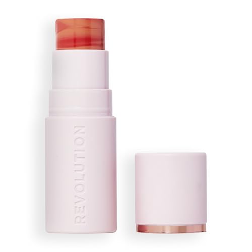 Revolution Beauty London, Skin Silk Marble Blush Stick, Buildable Color for Cheek, Eye, & Lip, Cream-to-Powder Formula, Vegan & Cruelty-Free, Sunkissed Apricot, 0.15 oz