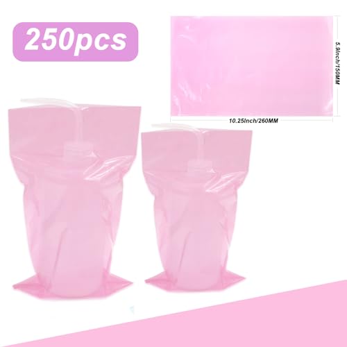 250pcs Tattoo Bottles Bags£¨Pink£© with 3pcs Wash Bottles£¨Pink£© 250ml Disposable Squeeze Watering Tool Sleeves Water Spray Covers for Tattoo Supplies