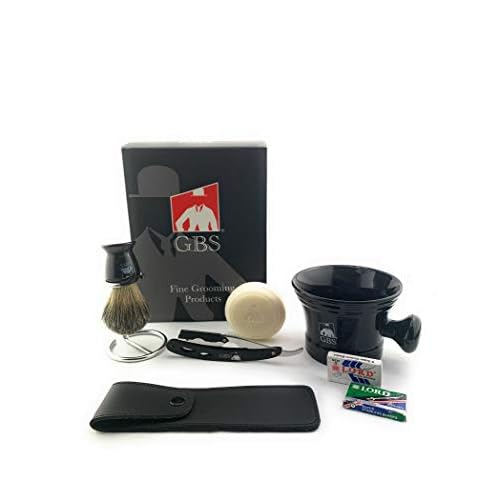 G.B.S Short Handle Safety Razor, Pure Badger Shaving Brush, Brush and Razor Stand, Bowl, Glycerin Natural Soap and 25 Blades