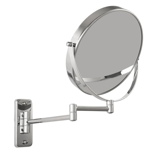 8¡± Wall Mounted Makeup Mirror - 1X/10X Double Sided Magnifying Bathroom Mirror, 360¡Æ Swivel Extendable Vanity Shaving Mirror with Adjustable Arm for Bathroom, Chrome£¨No Light£©