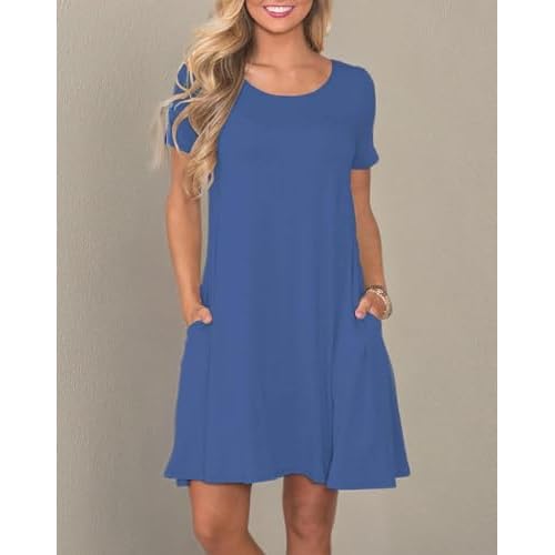 WNEEDU Women's Summer Casual T Shirt Dresses Short Sleeve Swing Dress with Pockets