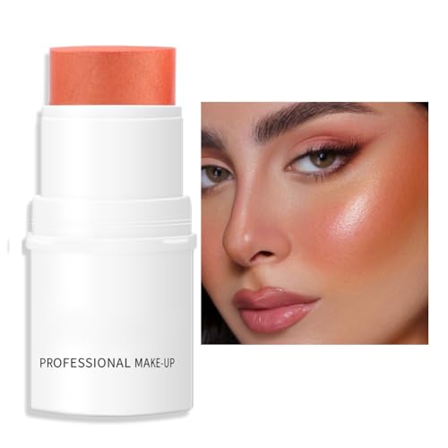 Orange Cream Blush Stick for Cheeks, Waterproof Face Cream Makeup Blush Stick, Long-Lasting Multi-use Blush Makeup Stick, Natural-Looking, Lightweight Skin Tint Blush Makeup for All Skin
