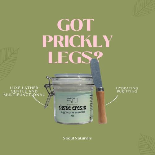 Seoul Naturals Shaving Cream Sugarcane Scented with Spatula, k beauty, 4 oz