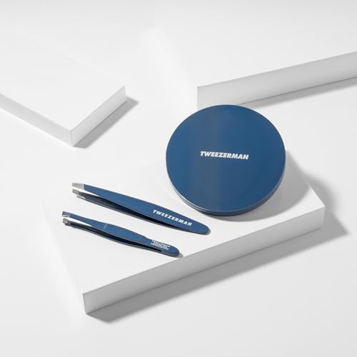 Tweezerman Brow & Lash Set - Compact Mirror, Mini Slant Tweezer and Lash Curler for All Eye Shapes