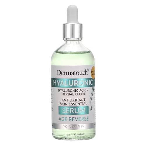 Dermatouch Hyaluronic Acid Serum With Peptides, Rose Extract, and Vitamin C, A, & E, Daily Herbal Face Serum With Vitamins and Antioxidants, Clean Skin Care, Vegan, Non GMO, Made in USA, 3.3 Fl Oz