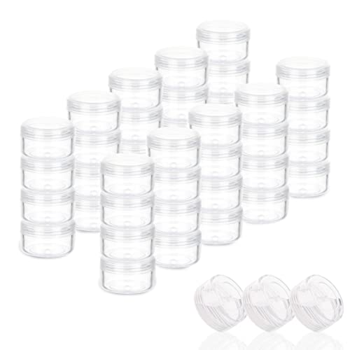 ZEJIA 5 Gram Sample Containers with Lids, Mini Makeup Containers, Empty Plastic Travel Cosmetic Containers with Labels(200 Count, Clear Lid)