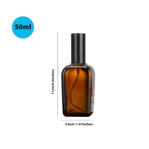 6Pcs 50ml Square Amber Glass Spray Bottles for Essential Oils 1.7oz Empty Small Fine Mist Spray Bottle,for perfume Liquids Travel Container (Amber, 50ML)