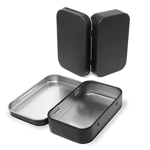 Murtenze 12PCS Metal Tin Box Containers with Hinged, Portable Flip Cover Storage Box for Wedding Jewelry Lip Balm Container Cosmetic Organizer (Black, 3.95 x 2.36 x 0.87inch)