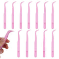 Exircy 12 Pcs Plastic Tweezers 4.5 Inch Bent Tweezers Curved Pointed