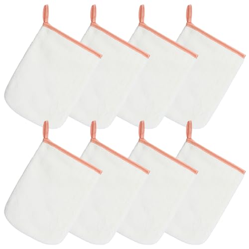 PHOGARY 8 Pack Microfiber Wash Mitts for Face Body, Super Soft Absorbent Coral Fleece Facial Cloths Bath Shower Mitt, Reusable Makeup Remover Washcloths, White, 6x9in