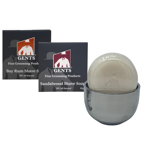 G.B.S GENTS Shaving Soap Set ? Sandalwood & Bay Rum Natural Shave Soaps with Stainless Steel Lather Bowl ? Rich Creamy Lather, Shea-Infused, Long-Lasting Men¡¯s Wet Shave Essentials