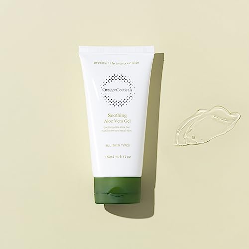 OxygenCeuticals Soothing Aloe Vera Gel, Alcohol Free, All Natural Aloe Vera Gel for Face & Body, Moisturizing After-Sun Care with Centella Asiatica, and Hyaluronic Acid. 5.07 fl.oz (150 ml)
