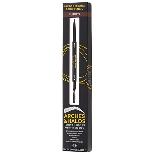 Arches & Halos Micro Defining Brow Pencil - Fuller and More Defined Brows - Long-Lasting, Smudge Proof, Rich Color - Dual Ended Pencil with Brush - Vegan and Cruelty Free Makeup - Auburn - 0.003 oz